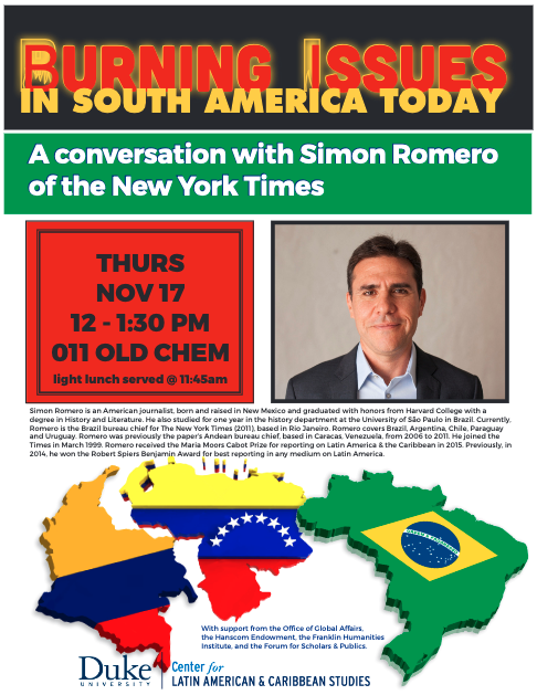 flyer for Simon Romero talk at CLACS